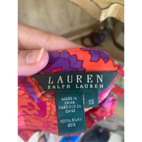Ralph Lauren Fuchsia Orange Paisley 100% Silk Blouse - Picture 3 of 9